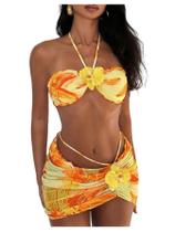 Conjunto de biquíni feminino SOLY HUX de 3 peças com saia coberta