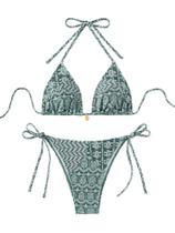 Conjunto de biquíni feminino WDIRARA com estampa floral Halter Triangle Green Conjunto de biquíni feminino WDIRARA com estampa floral Halter Triangle Green
