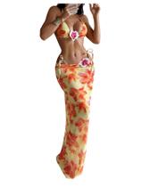 Conjunto de biquíni feminino WDIRARA, floral, frente única, com saia coberta Conjunto de biquíni feminino WDIRARA, floral, frente única, com saia coberta