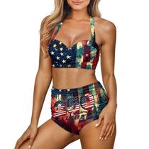Conjunto de biquíni feminino Yewattles cintura alta com top halter Conjunto de biquíni feminino Yewattles cintura alta com top halter