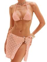 Conjunto de biquíni feminino ZAFUL, acolchoado triangular, 3 peças, rosa, GG Conjunto de biquíni feminino ZAFUL, acolchoado triangular, 3 peças, rosa, GG