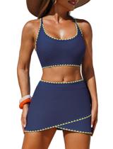 Conjunto de biquíni feminino ZAFUL Color Block Wrap Skort Swimsuit tamanho S Conjunto de biquíni feminino ZAFUL Color Block Wrap Skort Swimsuit tamanho S