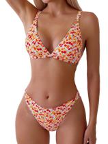 Conjunto de biquíni feminino ZAFUL com estampa floral de cintura alta, 2 peças
