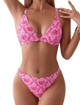 Conjunto de biquíni feminino ZAFUL com estampa floral de cintura alta, 2 peças