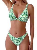 Conjunto de biquíni feminino ZAFUL com estampa floral de cintura alta (verde-L)