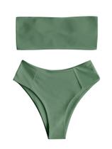 Conjunto de biquíni feminino ZAFUL, de corte alto, Bandeau, verde militar, tamanho M