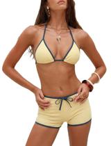 Conjunto de biquíni feminino ZAFUL Halter Triangle Gingham Color Block