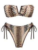 Conjunto de biquíni feminino ZAFUL, sem alças, canelado em V, com fio, marrom, tamanho L Conjunto de biquíni feminino ZAFUL, sem alças, canelado em V, com fio, marrom, tamanho L