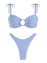 Conjunto de biquíni feminino ZAFUL Sexy Tie com alça espaguete texturizada Conjunto de biquíni feminino ZAFUL Sexy Tie com alça espaguete texturizada