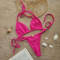 Conjunto de Biquíni Fio Fita Liso - Cortininha e fio com regulagem tamanho unico