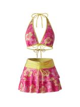 Conjunto de biquíni Floerns Boho com estampa floral Halter Ruffle Conjunto de biquíni Floerns Boho com estampa floral Halter Ruffle