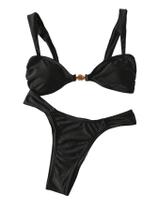 Conjunto de biquíni Floerns, maiô de cintura alta, preto para mulheres