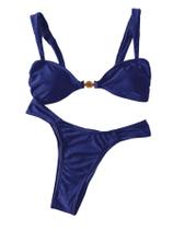 Conjunto de biquíni Floerns, maiô feminino de cintura alta, azul, tamanho M