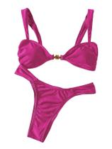 Conjunto de biquíni Floerns, maiô feminino de cintura alta, rosa choque