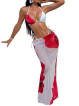 Conjunto de biquíni floral de 3 peças Swimsuit Verdusa com capa de praia