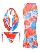 Conjunto de biquíni floral feminino ZAFUL de 3 peças