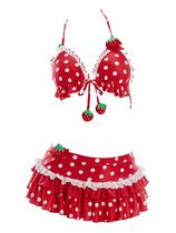 Conjunto de biquíni haikyuu Strawberry Polka Dots Swimsuit vermelho para mulheres Conjunto de biquíni haikyuu Strawberry Polka Dots Swimsuit vermelho para mulheres