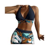 Conjunto De Biquíni Halter De Cintura Alta Para Mulheres, Roupa De Banho Estampada, Maiô Curto, Moda