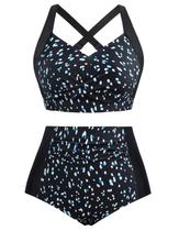 Conjunto de biquíni Hanna Nikole Plus Size Push Up com pontos azuis e brancos