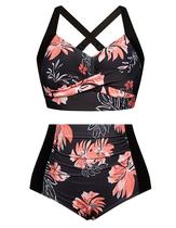 Conjunto de biquíni Hanna Nikole Push Up Tummy Control Orange Flower