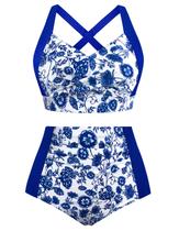 Conjunto de biquíni Hanna Nikole Tummy Control Royal Blue Flower L