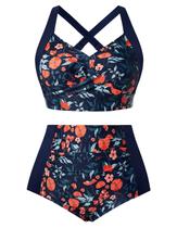 Conjunto de biquíni Hanna Nikole Tummy Control Sexy Orange Flower