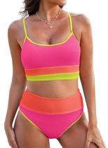 Conjunto de biquíni Herseas 2025, verão, cintura alta, bloco de cores para mulheres Conjunto de biquíni Herseas 2025, verão, cintura alta, bloco de cores para mulheres