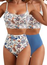 Conjunto de biquíni Herseas, blusa feminina de natação espaguete com fundo reversível Conjunto de biquíni Herseas, blusa feminina de natação espaguete com fundo reversível