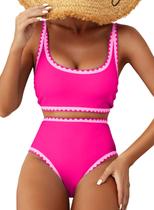 Conjunto de Biquíni Herseas Cintura Alta Controle de Barriga Rosa Choque Conjunto de Biquíni Herseas Cintura Alta Controle de Barriga Rosa Choque