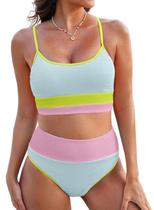 Conjunto de biquíni Herseas Color Block 2025 para mulheres azul claro M Conjunto de biquíni Herseas Color Block 2025 para mulheres azul claro M