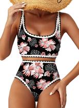 Conjunto de biquíni Herseas com estampa floral de cintura alta acolchoado para mulheres Conjunto de biquíni Herseas com estampa floral de cintura alta acolchoado para mulheres