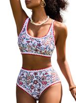 Conjunto de biquíni Herseas Floral Print High Rise Red para mulheres Conjunto de biquíni Herseas Floral Print High Rise Red para mulheres