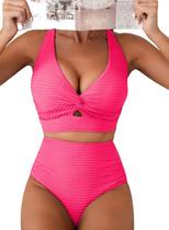 Conjunto de biquíni Herseas, maiô feminino Twist Front, rosa choque, pequeno Conjunto de biquíni Herseas, maiô feminino Twist Front, rosa choque, pequeno