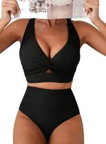 Conjunto de Biquíni Herseas Preto 2 Peças com Cintura Alta Conjunto de Biquíni Herseas Preto 2 Peças com Cintura Alta