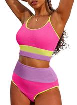 Conjunto de biquíni Herseas, roupa de banho feminina de cintura alta com nervuras Conjunto de biquíni Herseas, roupa de banho feminina de cintura alta com nervuras