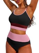 Conjunto de biquíni Herseas, roupa de banho feminina de cintura alta, preto, GG Conjunto de biquíni Herseas, roupa de banho feminina de cintura alta, preto, GG