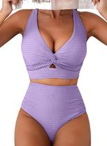 Conjunto de biquíni Herseas Twist Front Top Swimsuit Purple XXL feminino Conjunto de biquíni Herseas Twist Front Top Swimsuit Purple XXL feminino