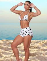 Conjunto de Biquíni Hot Pant Short com Top Triângulo Ajustável Estampado Conjunto de Biquíni Hot Pant Short com Top Triângulo Ajustável Estampado