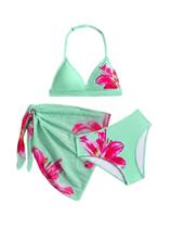 Conjunto de biquíni infantil de 3 peças Verdusa com estampa floral, verde menta, 10 anos Conjunto de biquíni infantil de 3 peças Verdusa com estampa floral, verde menta, 10 anos