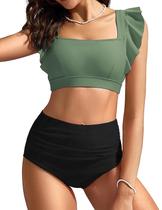 Conjunto de biquíni Kate Kasin High Waisted Ruffle Tummy Control