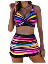 Conjunto de biquíni listrado colorido feminino SOLY HUX de 3 peças