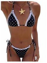 Conjunto de biquíni MakeMechic feminino de bolinhas, tanga triangular, preta Conjunto de biquíni MakeMechic feminino de bolinhas, tanga triangular, preta