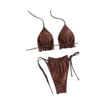 Conjunto De Biquíni Marrom Com Babados E Renda, Moda Praia Feminina Sexy De Alta Qualidade, Maiô Com