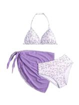 Conjunto de biquíni Milumia Girl's Ditsy Floral Halter Swimsuit roxo 9Y Conjunto de biquíni Milumia Girl's Ditsy Floral Halter Swimsuit roxo 9Y