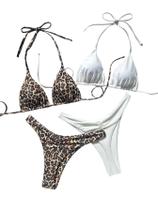 Conjunto de biquíni RoseSeek com estampa de leopardo Halter Triangle Top