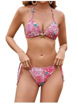 Conjunto de biquíni RoseSeek feminino leopardo floral multicolorido XS Conjunto de biquíni RoseSeek feminino leopardo floral multicolorido XS