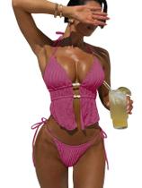 Conjunto de biquíni RoseSeek, maiô feminino com miçangas, halter, melancia