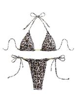 Conjunto de biquíni RoseSeek Zebra Listrado Halter Swimsuit para mulheres