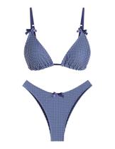 Conjunto de Biquíni Seamoly Azul Xadrez com Corte Alto e Fio Dental