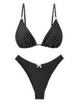 Conjunto de biquíni Seamoly Open Back High Cut Cheeky Swimsuit Black Polka Dot para mulheres